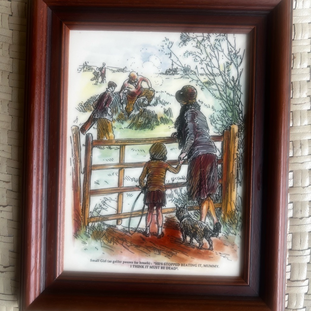 Vintage Frank Reynolds framed golf tile print England Art